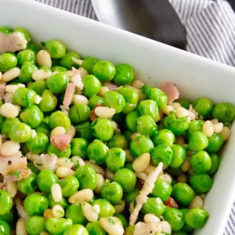 Buttered Peas with Bacon and Pine Nuts